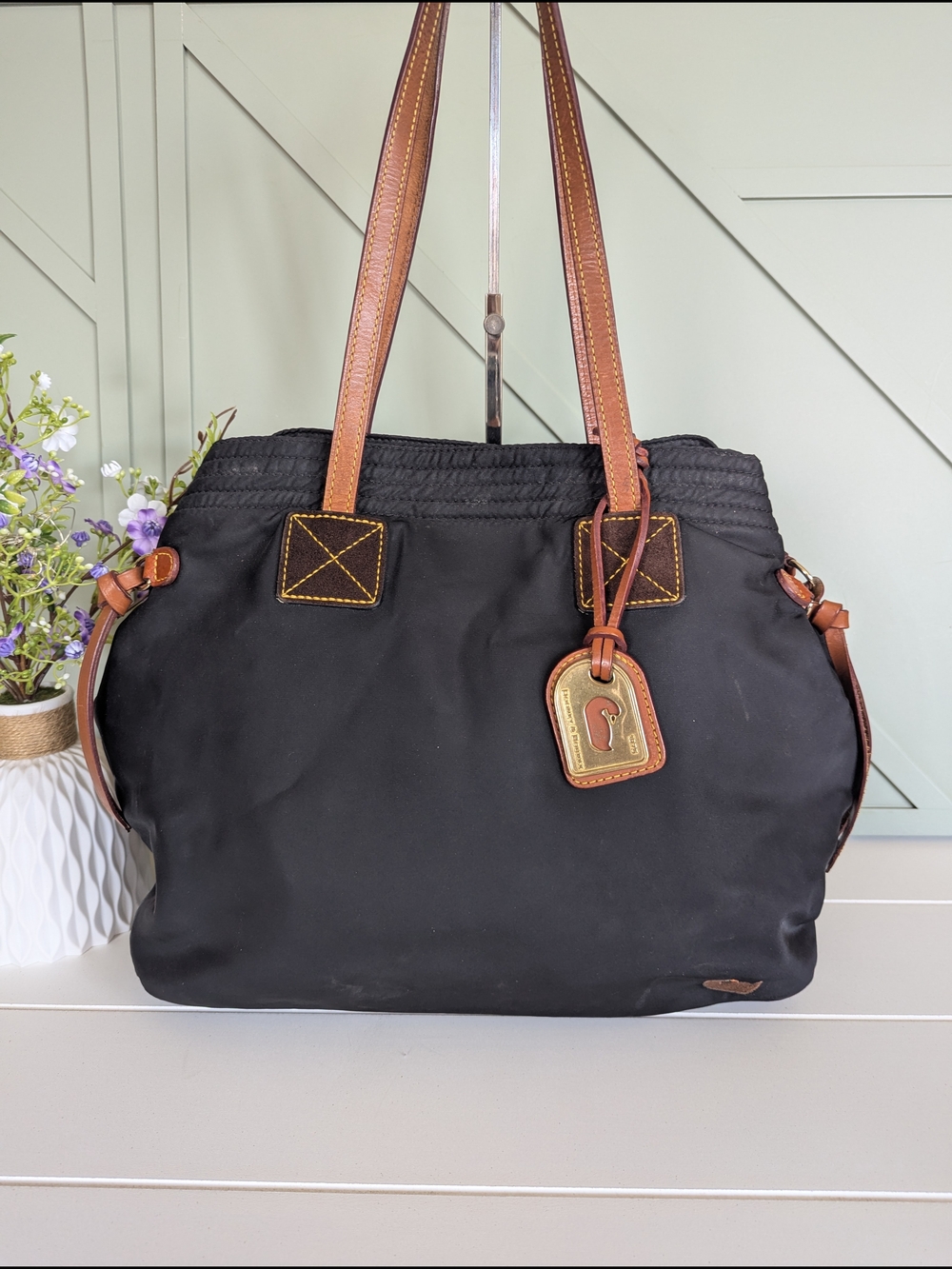 Dooney & Bourke "Victoria" Black Nylon Cinch-Side Tote